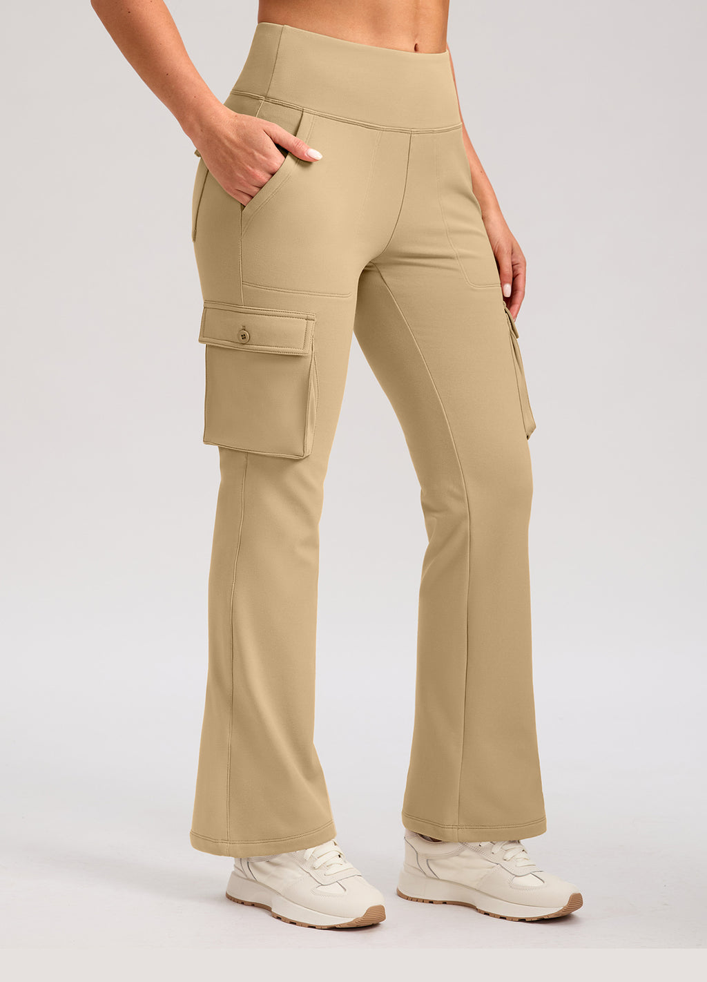 Fleece Lined Cargo Flare Leggings 6 Pockets