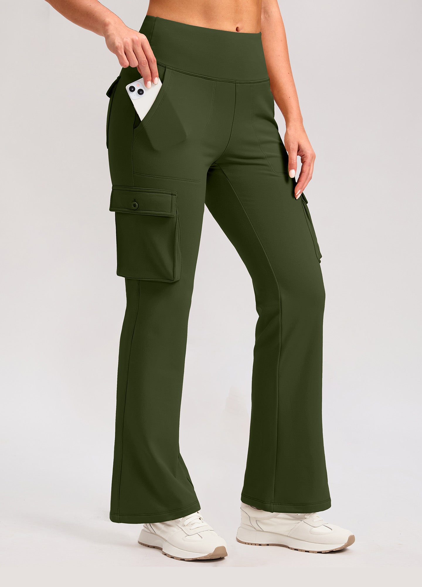 Fleece Lined Cargo Flare Leggings 6 Pockets