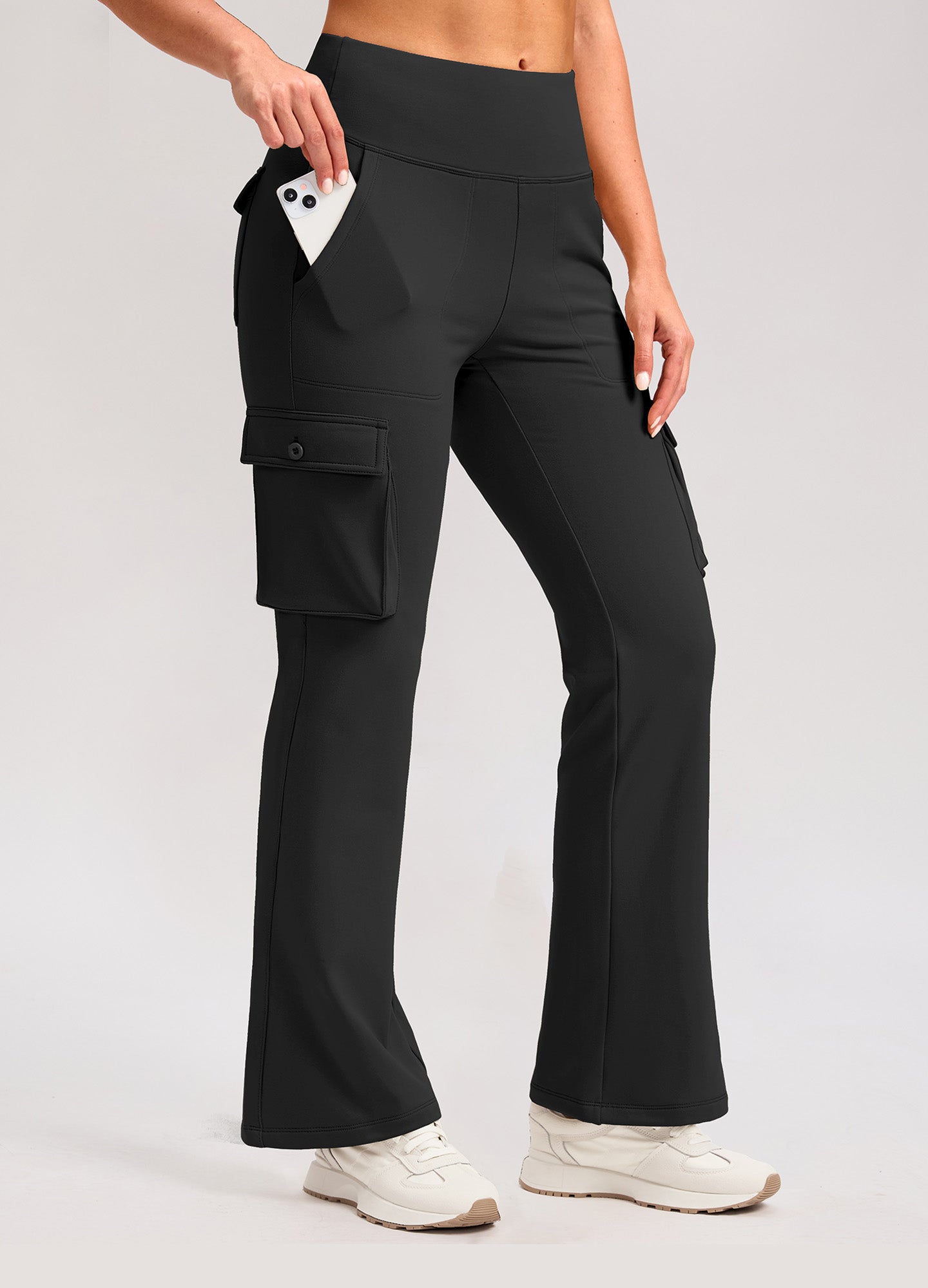 Fleece Lined Cargo Flare Leggings 6 Pockets
