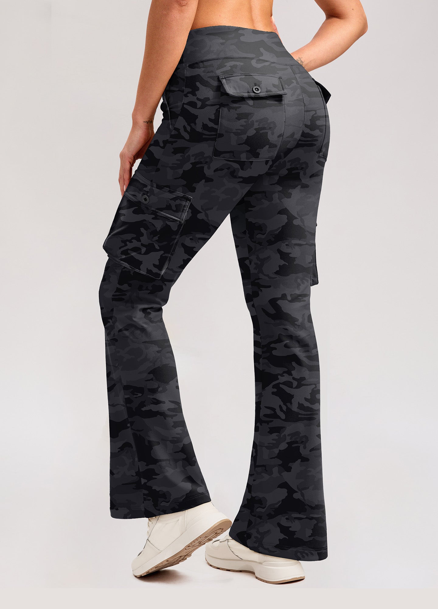 Fleece Lined Cargo Flare Leggings 6 Pockets
