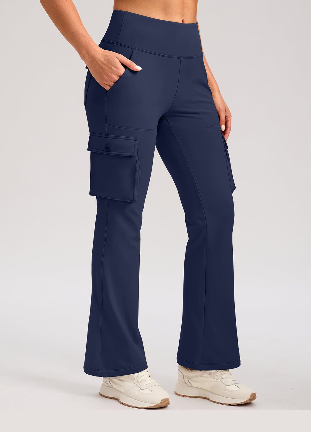 Fleece Lined Cargo Flare Leggings 6 Pockets