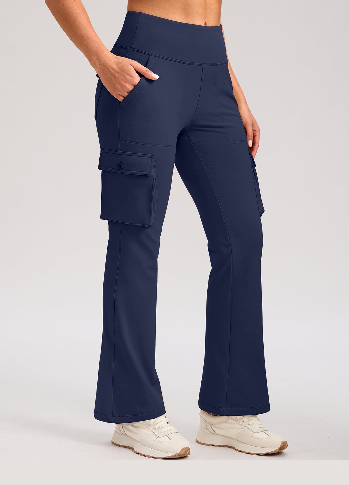Fleece Lined Cargo Flare Leggings 6 Pockets