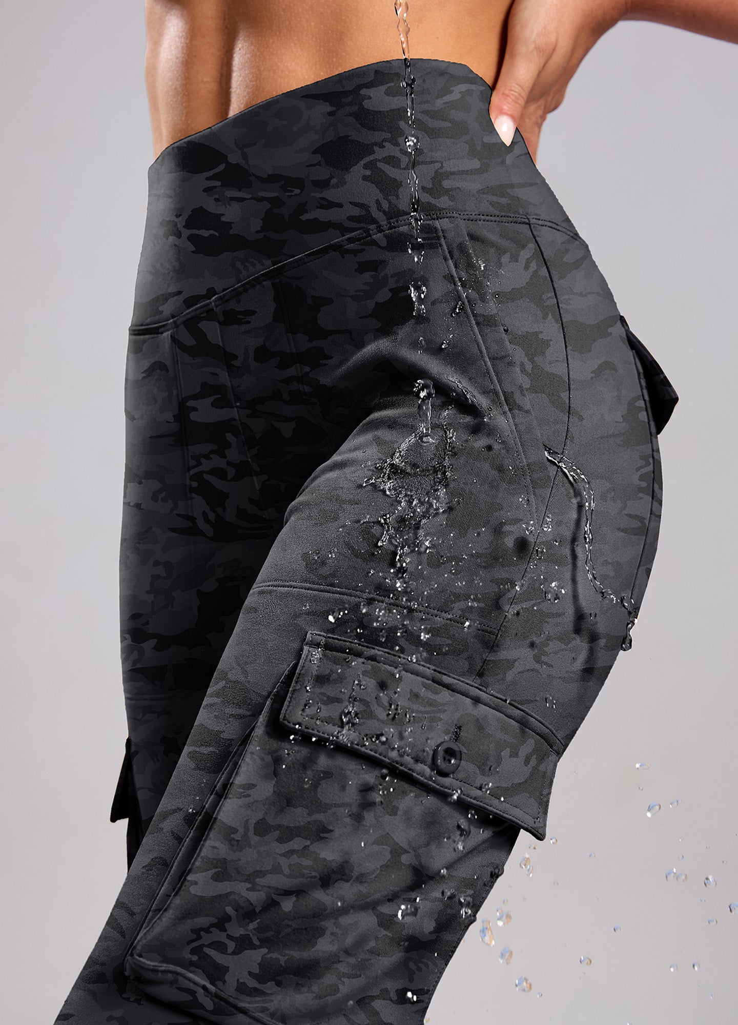 Fleece Lined Cargo Flare Leggings 6 Pockets