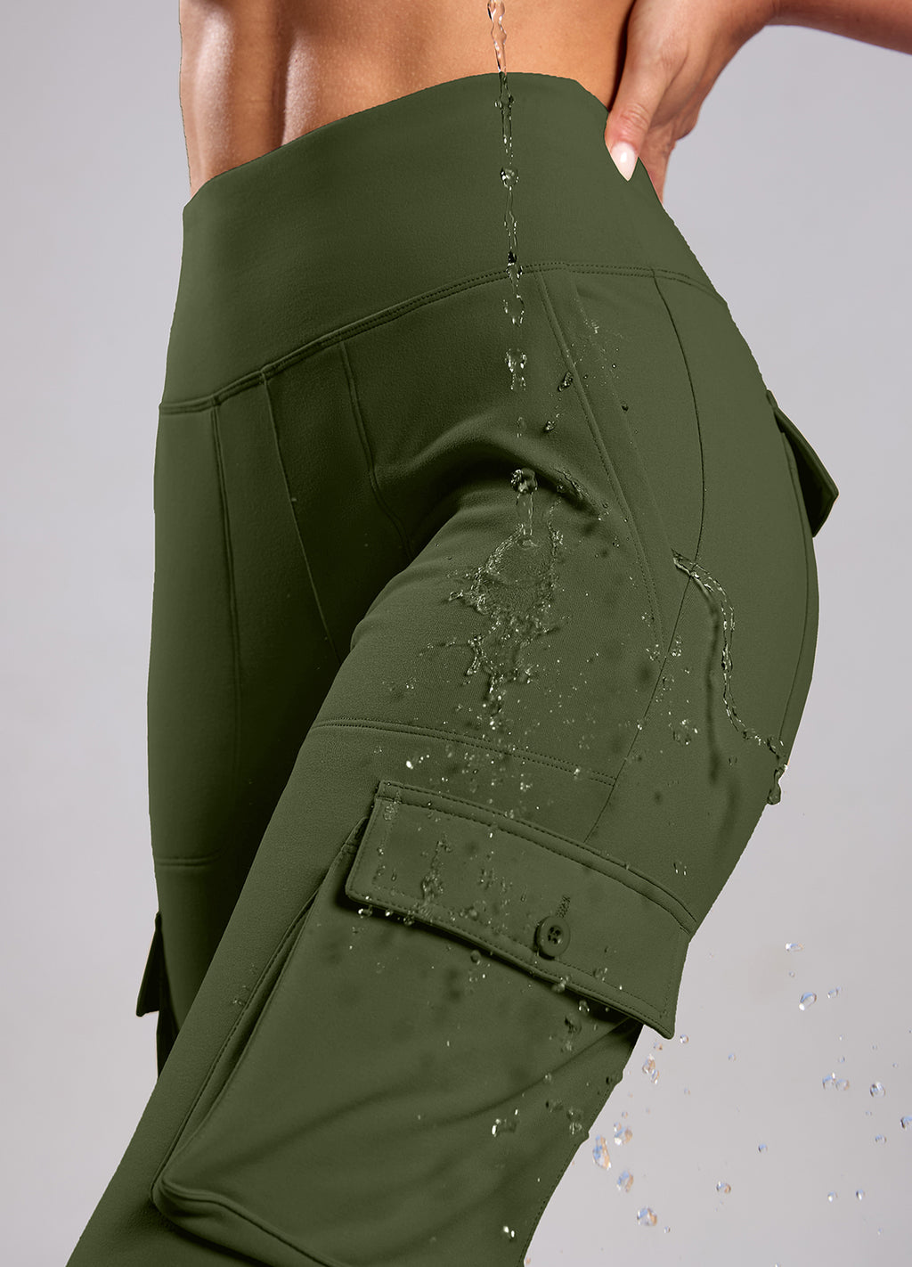 Fleece Lined Cargo Flare Leggings 6 Pockets