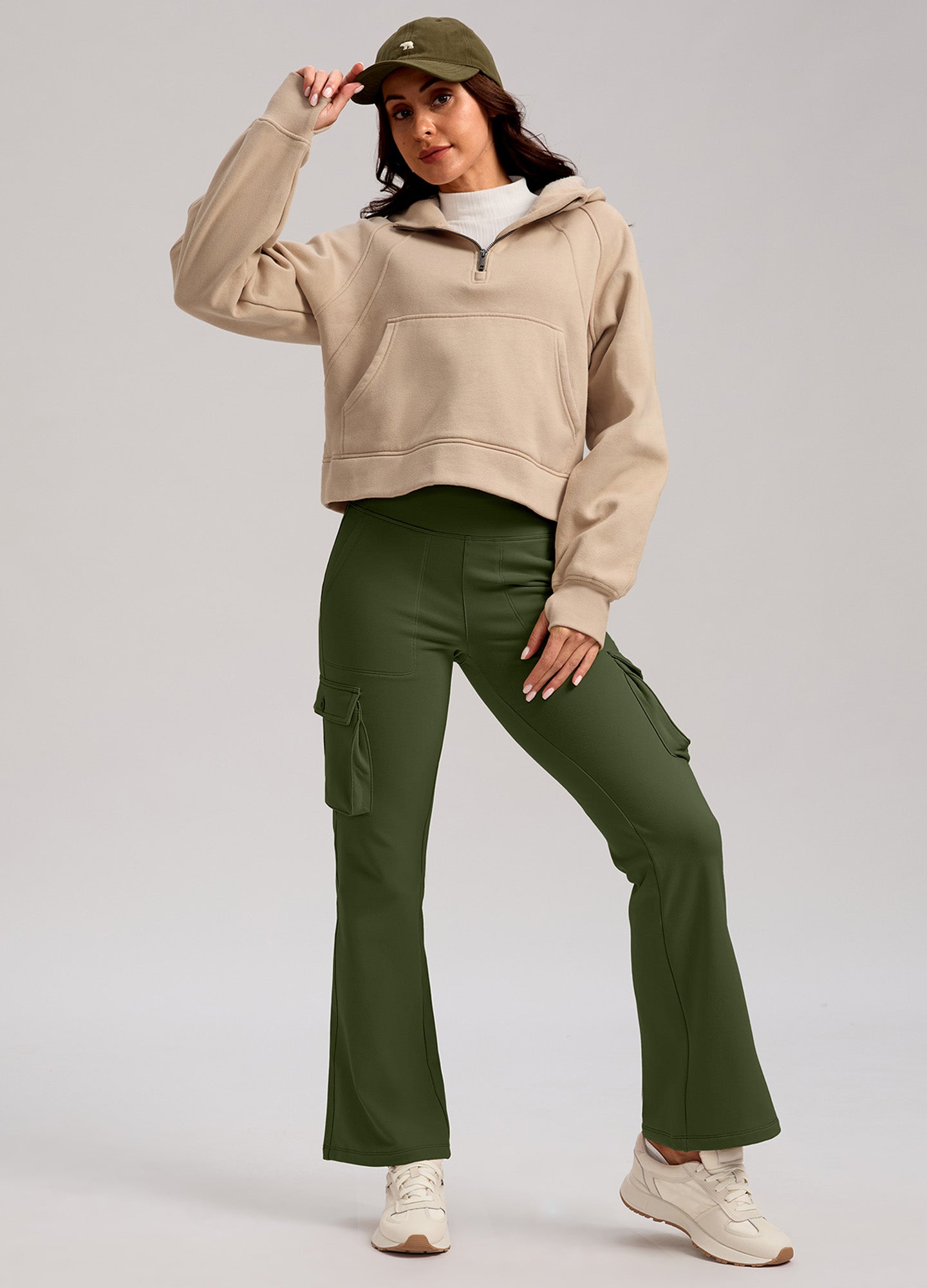 Fleece Lined Cargo Flare Leggings 6 Pockets