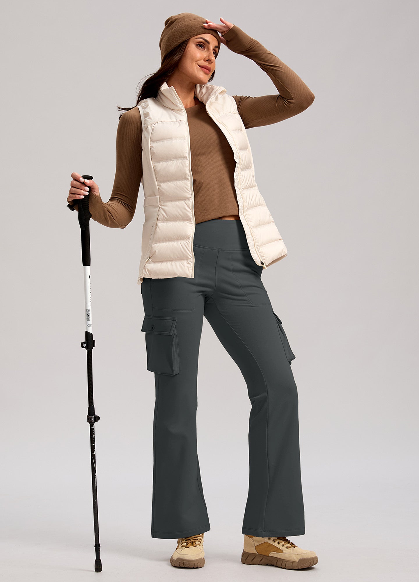 Fleece Lined Cargo Flare Leggings 6 Pockets