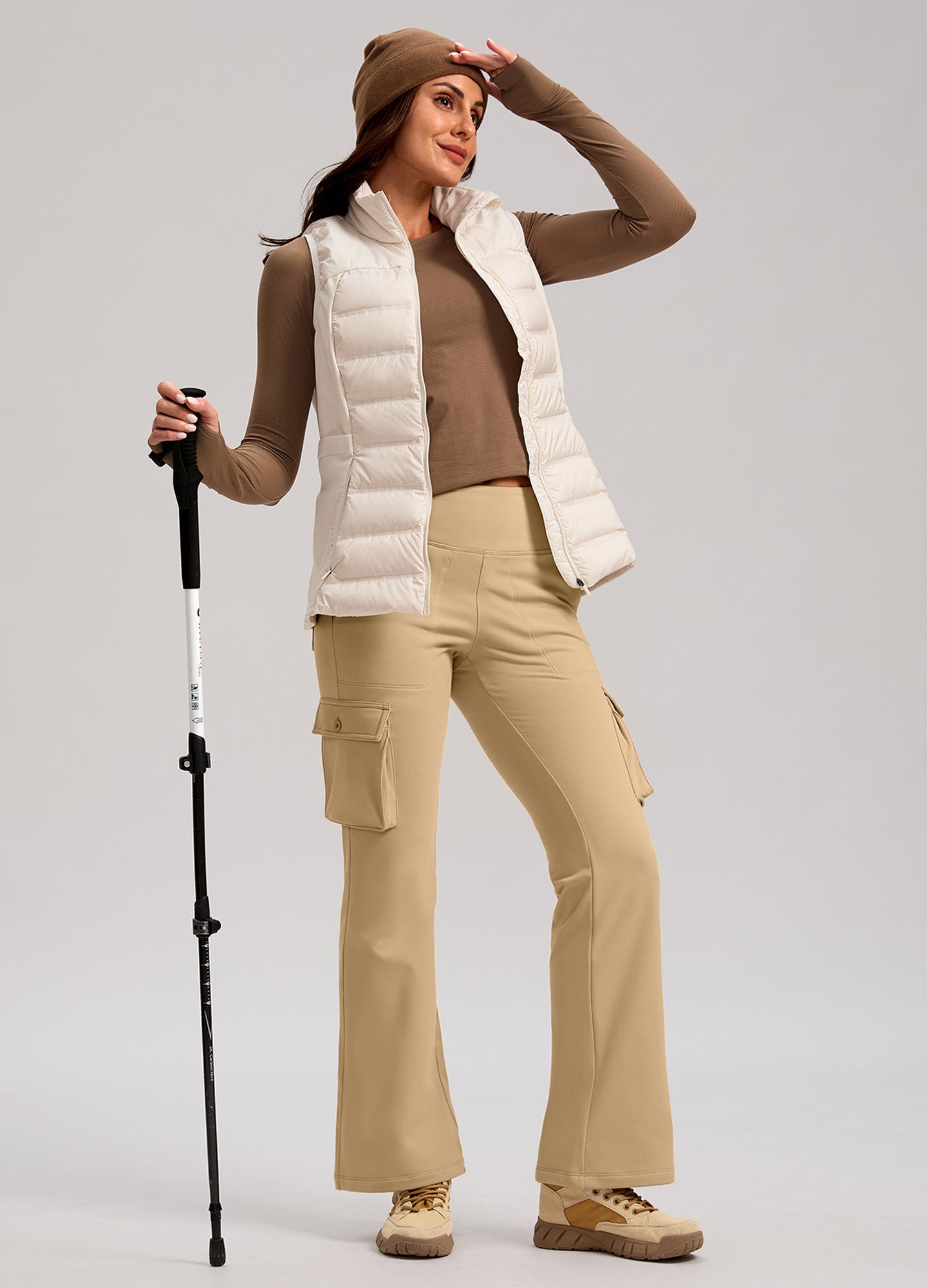 Fleece Lined Cargo Flare Leggings 6 Pockets