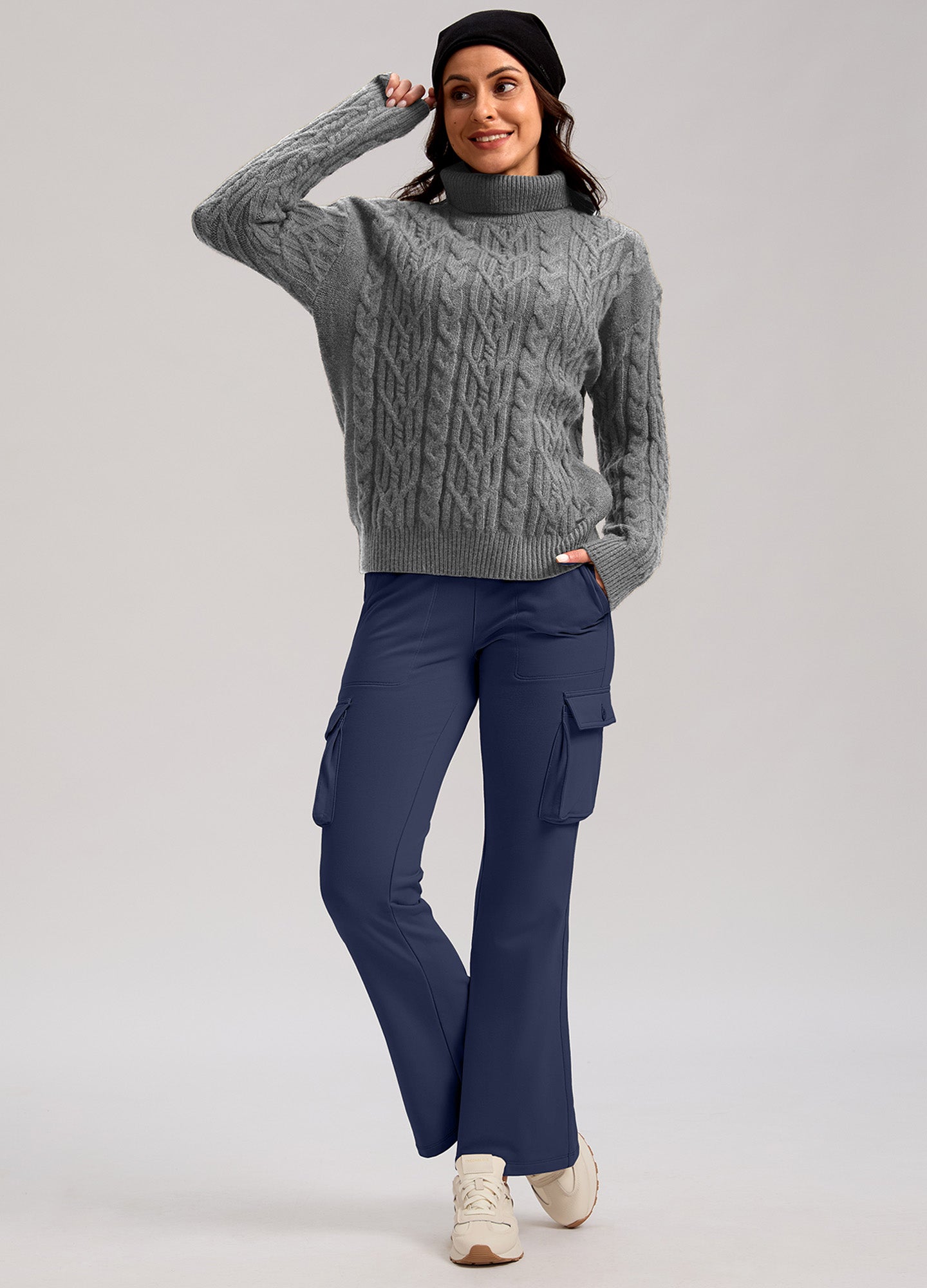 Fleece Lined Cargo Flare Leggings 6 Pockets